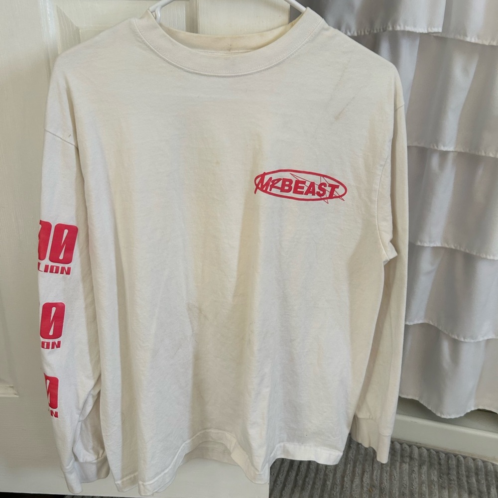 Mr Beast Merch White Long Sleeve Shirt